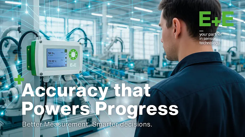 Key Visual for SPS 2025 | Accuracy that Powers Progress | The image captures a worker focused on a measurement device, highlighting the importance of accuracy in sensor technology.