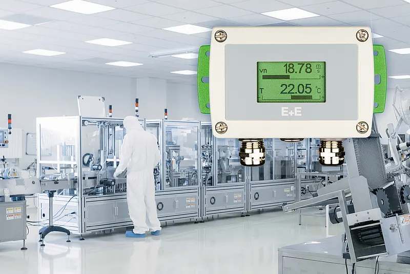 AVS701 air and gas velocity sensor displayed in a cleanroom production environment.